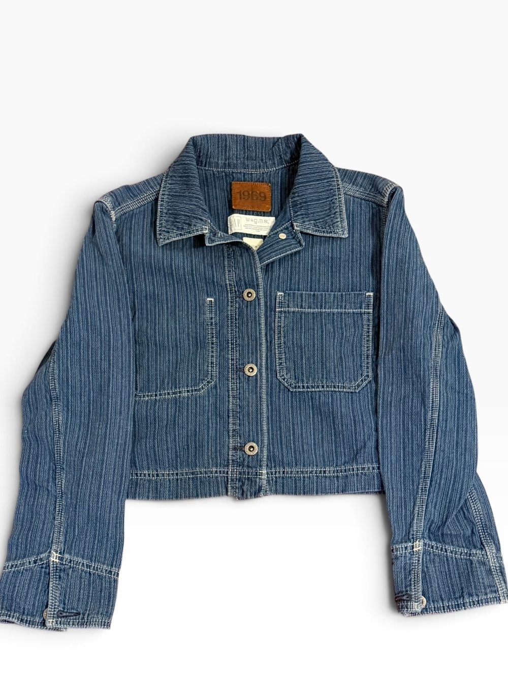 Gap 1969 Womens S Cropped Denim Jacket Railroad Stripe Chore Workwear Y2K Blue